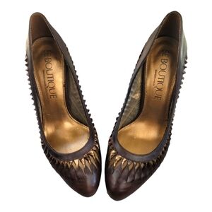 SAM EDELMAN SE Boutique Designs Brown/Gold Round Toe, Leather Pumps/Heels‎